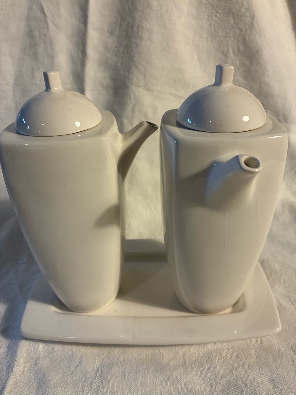 Mikasa Monument White cruet set sleek modern design 2 white porcelain dispensers